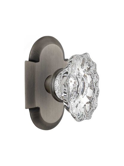 Arched Rosette Door Set with Chateau Crystal Glass Knobs in Antique Pewter.